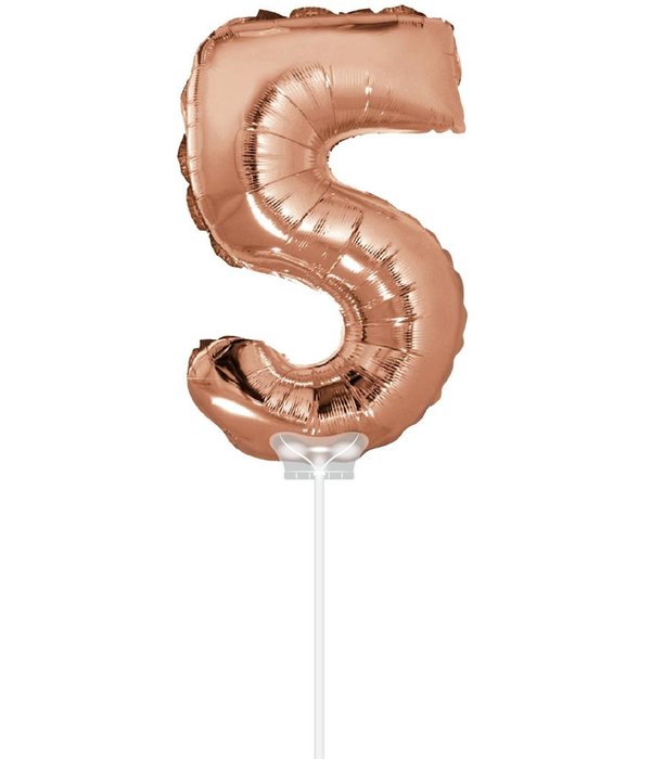 Folieballon Cijfer '5' Rose Goud 40cm met stokje