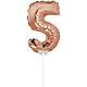 Folieballon Cijfer '5' Rose Goud 40cm met stokje