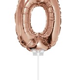Folieballon Cijfer '0' Rose Goud 40cm met stokje