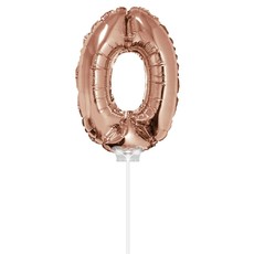 Folieballon Cijfer '0' Rose Goud 40cm met stokje