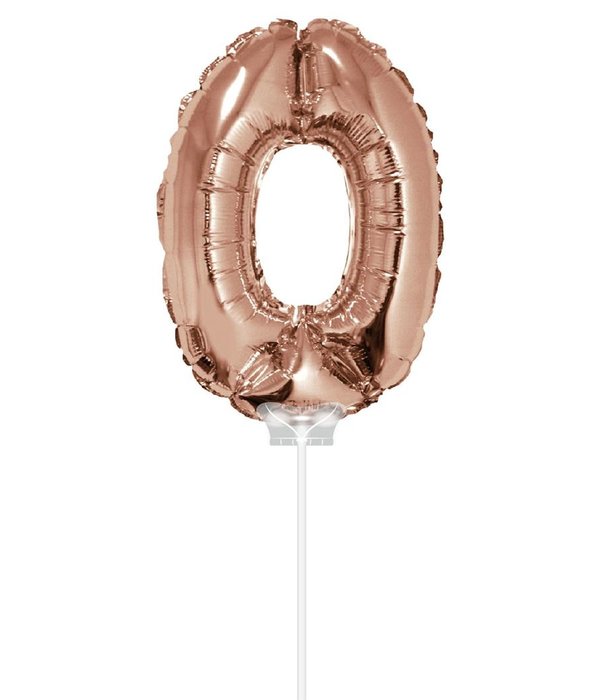 Folieballon Cijfer '0' Rose Goud 40cm met stokje