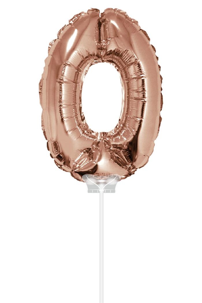 Folieballon Cijfer &apos;0&apos; Rose Goud 40cm met stokje afbeelding