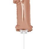 Folieballon Cijfer '1' Rose Goud 40cm met stokje