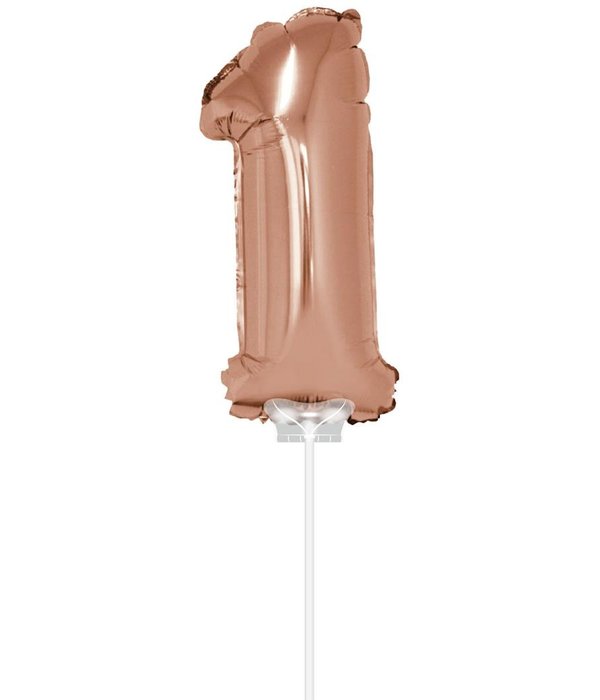 Folieballon Cijfer '1' Rose Goud 40cm met stokje