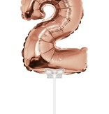 Folieballon Cijfer '2' Rose Goud 40cm met stokje