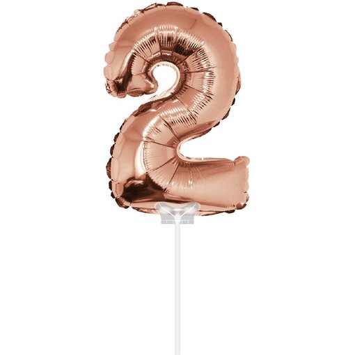 Folieballon Cijfer '2' Rose Goud 40cm met stokje