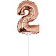 Folieballon Cijfer '2' Rose Goud 40cm met stokje