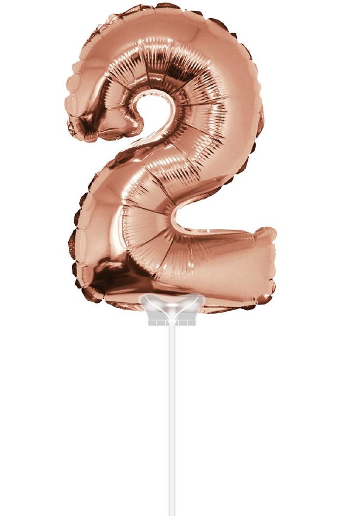 Folieballon Cijfer &apos;2&apos; Rose Goud 40cm met stokje