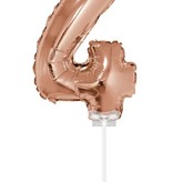 Folieballon Cijfer '4' Rose Goud 40cm met stokje