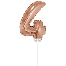Folieballon Cijfer '4' Rose Goud 40cm met stokje