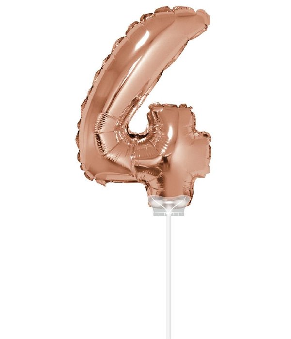 Folieballon Cijfer '4' Rose Goud 40cm met stokje