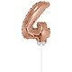 Folieballon Cijfer '4' Rose Goud 40cm met stokje