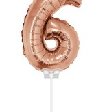 Folieballon Cijfer '6' Rose Goud 40cm met stokje