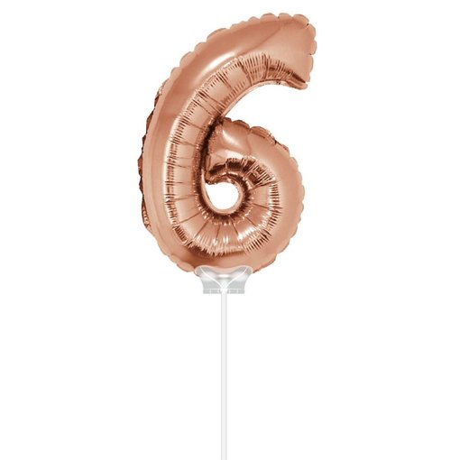Folieballon Cijfer '6' Rose Goud 40cm met stokje