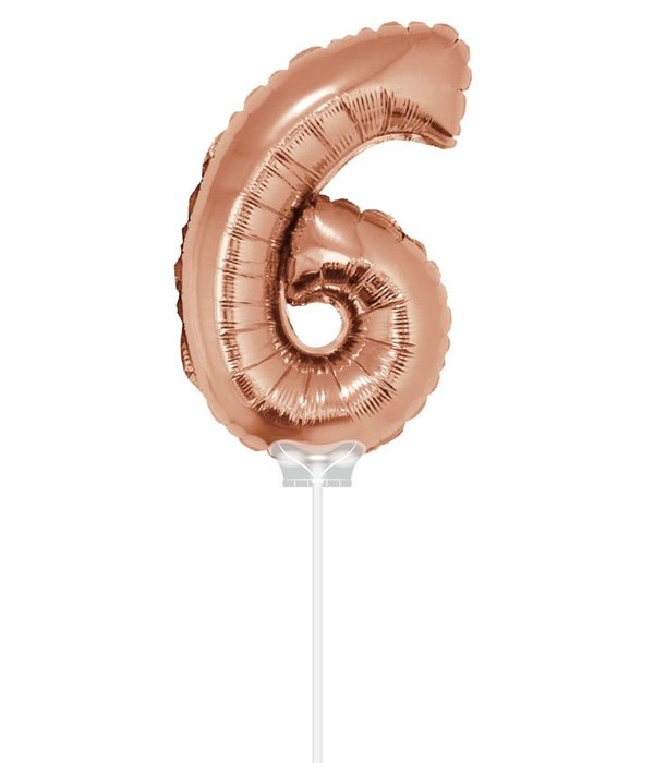 Folieballon Cijfer '6' Rose Goud 40cm met stokje
