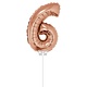 Folieballon Cijfer '6' Rose Goud 40cm met stokje