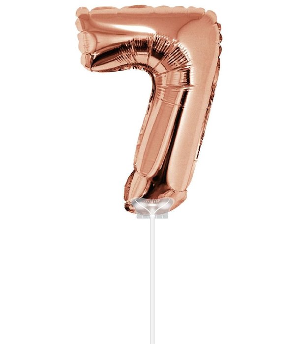 Folieballon Cijfer '7' Rose Goud 40cm met stokje
