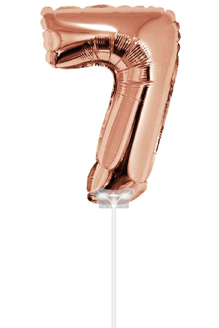 Folieballon Cijfer &apos;7&apos; Rose Goud 40cm met stokje afbeelding