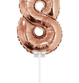 Folieballon Cijfer '8' Rose Goud 40cm met stokje