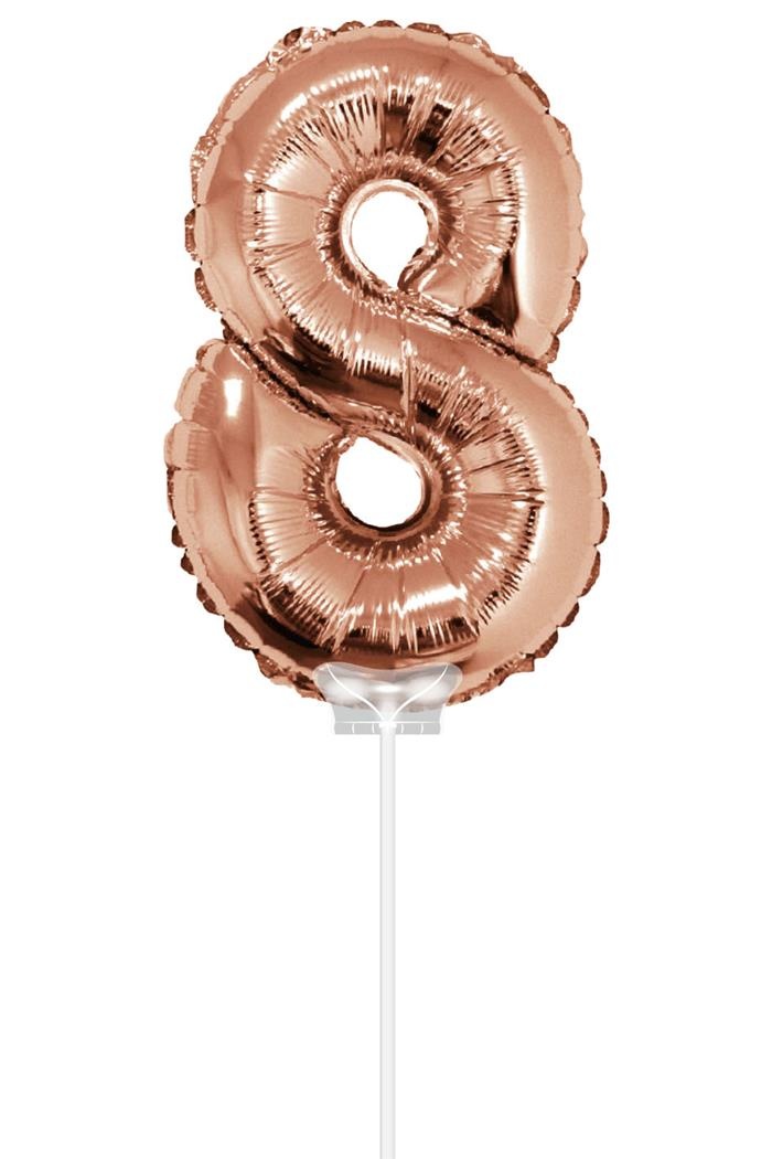 Folieballon Cijfer &apos;8&apos; Rose Goud 40cm met stokje afbeelding