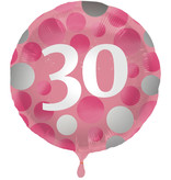 Folieballon 30 Jaar Glossy Pink (45cm)