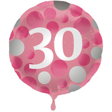 Folieballon 30 Jaar Glossy Pink (45cm)