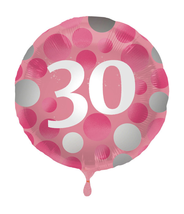 Folieballon 30 Jaar Glossy Pink (45cm)