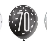 Ballonnen 70 Jaar Zwart en Zilver Glitz (6st)