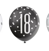 Ballonnen 18 Jaar Zwart En Zilver Glitz (6st)