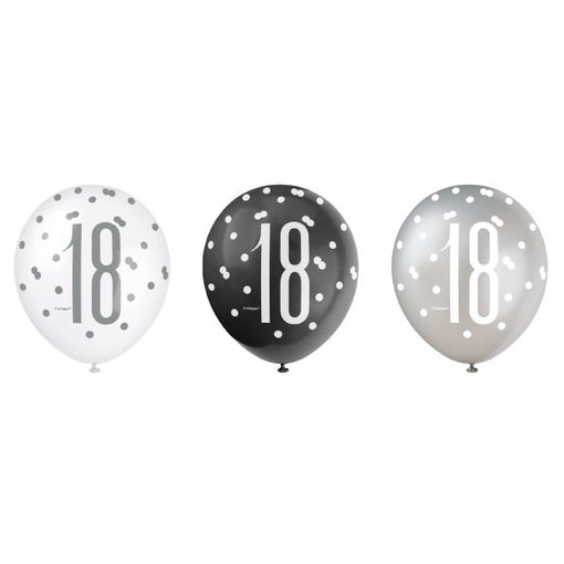 Ballonnen 18 Jaar Zwart En Zilver Glitz (6st)