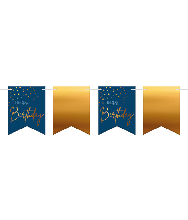 Vlaggenlijn Happy Birthday Blauw/Goud (6m)