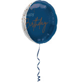 Folieballon 'Happy Birthday' Elegant True Blue (45cm)