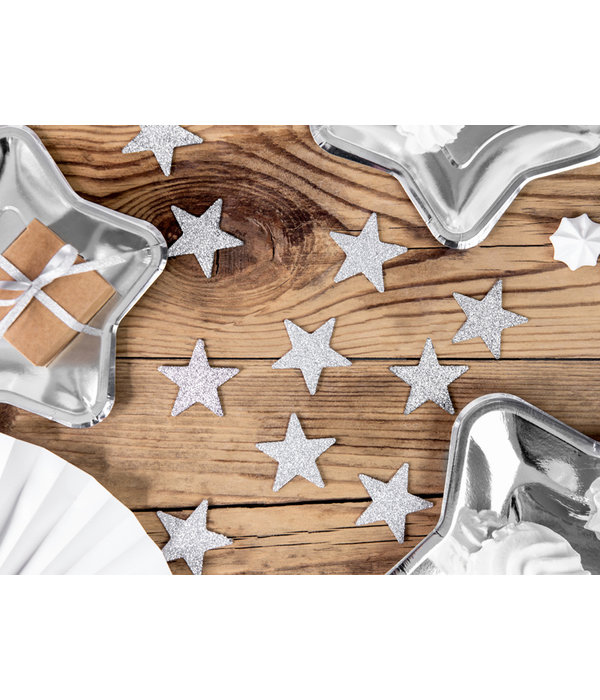Zilveren 5cm Sterren Glitter Decoratie (8st)
