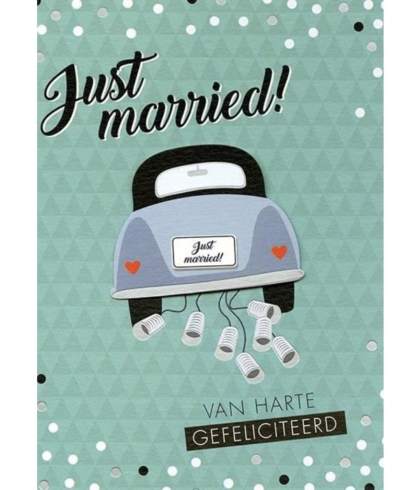 Wenskaart Just Married Groen