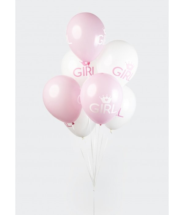 Ballonnen Geboorte Girl Roze/Wit (8st)