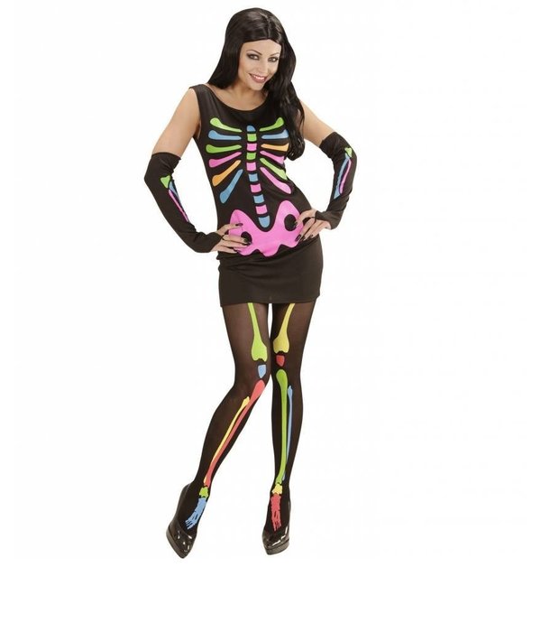 Neon Skelet vrouw kostuum