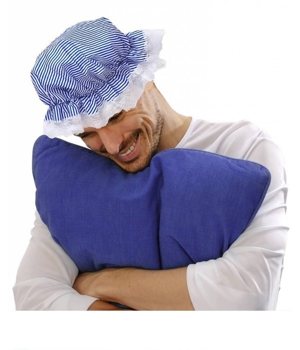 Slaapmuts kort blauw/wit gestreept