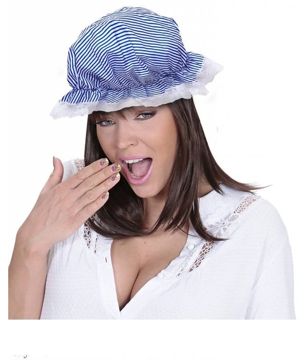 Slaapmuts kort blauw/wit gestreept