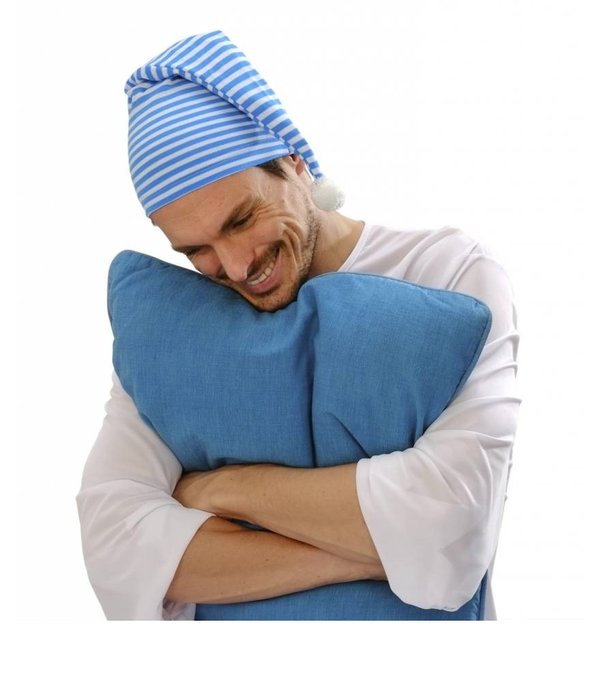 Slaapmuts blauw/wit