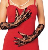 Kanten handschoen zwart lang