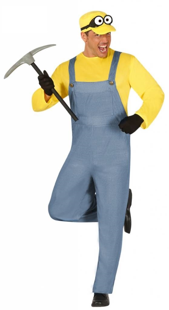Guirca - Minions Kostuum - Mijnwerker - Man - Blauw, Geel - Maat 46-48 - Carnavalskleding - Verkleedkleding