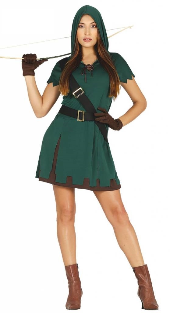 Bruin Verward prinses Groen Robin Hood Kostuum Vrouw - Feestbazaar.nl