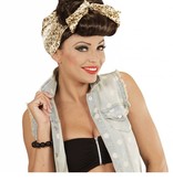 Grease pin-up girl pruik bruin met hoofddoek
