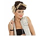 Grease pin-up girl pruik bruin met hoofddoek