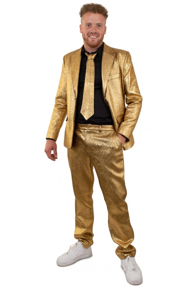 PartyXplosion - Glitter & Glamour Kostuum - Gouden Disco Glamour 3delig Kostuum Man - goud - Maat 54 - Carnavalskleding - Verkleedkleding