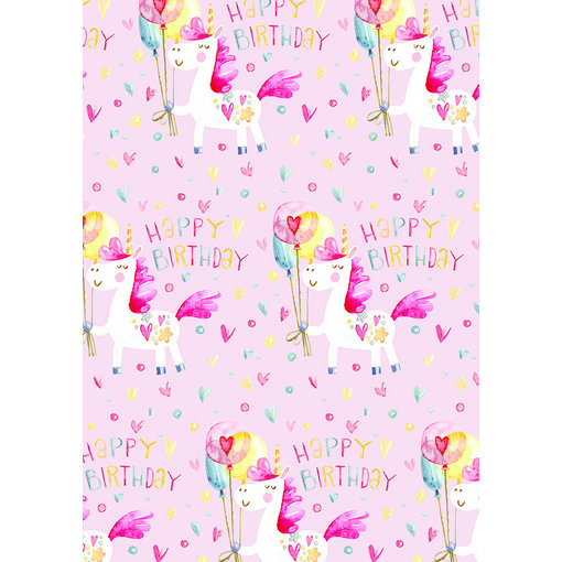 Rol Inpakpapier Happy Birthday Eenhoorn