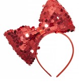 Hoofdband met paillettenstrik rood