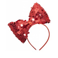 Hoofdband met paillettenstrik rood