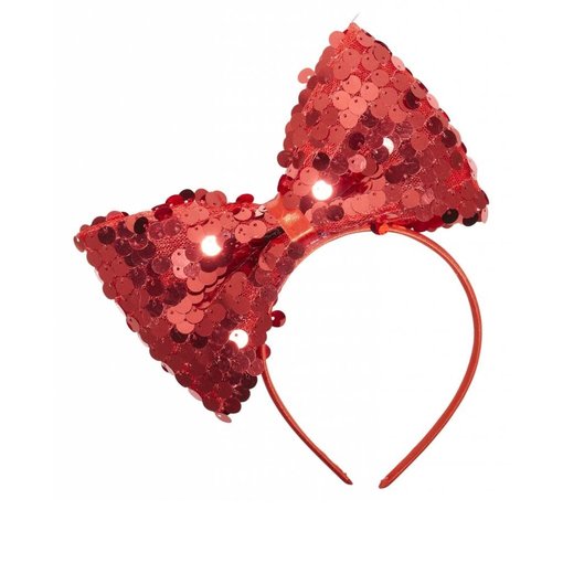 Hoofdband met paillettenstrik rood