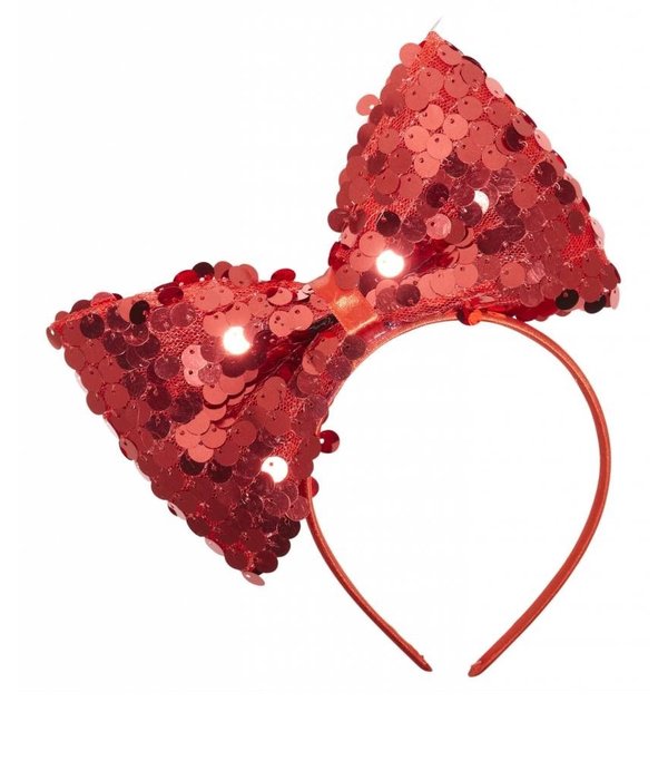 Hoofdband met paillettenstrik rood